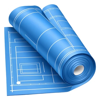 blue blueprint plan with white lines, side view, with one corner rolled up sticker