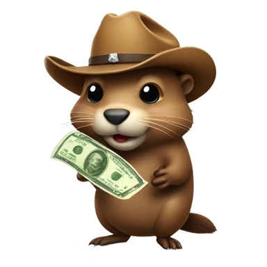 Beaver wearing a cowboy hat with cash in hand sticker