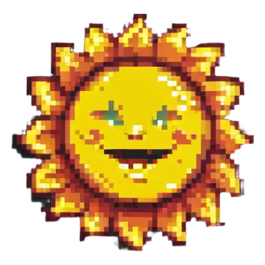 pixel art sticker illustration of a smiling sun sticker