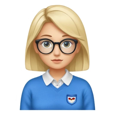 ragazza bionda vestita con camicia e maglione, con occhiali, occhi azzurri che è seduta al pc portatile sticker