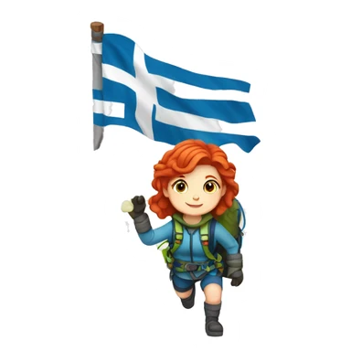 Female winter mountain climber red hair white skin climbing with Greek Flag and Easter eggs basket sticker