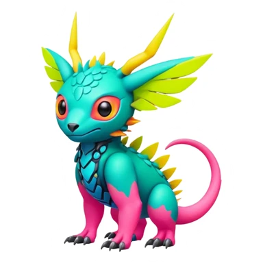 Tropical lush warm-colored modern colorful neon-colored cyber-Fakémon-Digimon-Trico-creature sticker