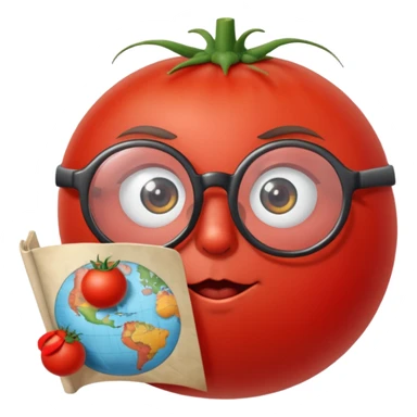 tomato with big round glasses, long eyelashes, bow, studying a map sticker