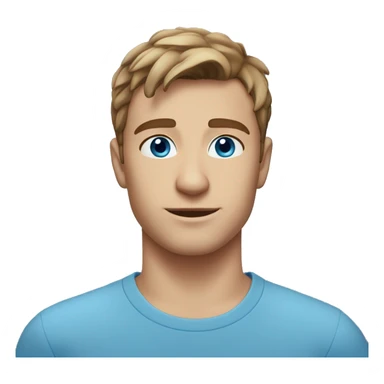 A head and shoulders shot of a 23 year old Caucasian man, with short brown hair,   with blue eyes wearing a t-shirt. sticker