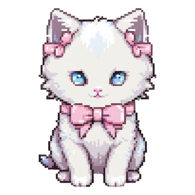 cute fluffy white kitten with a light pink bow sticker