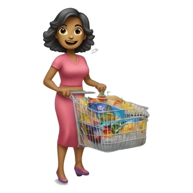 mujer hermosa llevando carro de compras lleno de productos de supermercado sticker