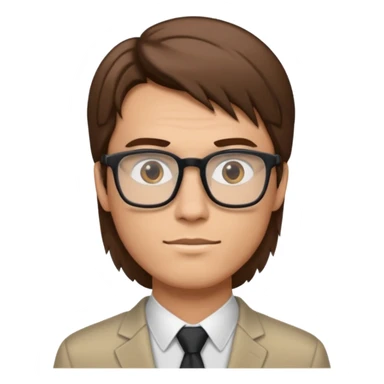 tall male straight medium length brown hair gelled to the side but not too much with square frame glasses  sticker