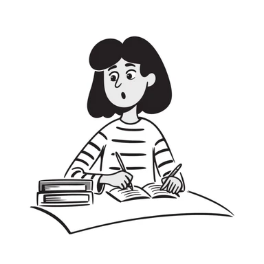 female student sitting at desk, taking notes, attentively listening to a lecture, focused expression sticker