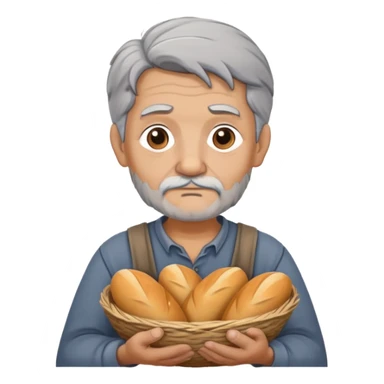 peasant in an old shirt photorealistic serious old face with bread in old hands sticker