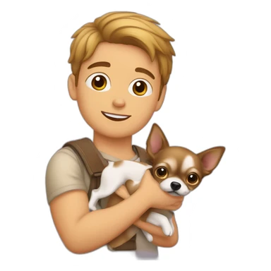 joven pelo rubio cargando un perro Chihuahua sticker