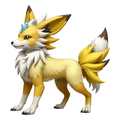 Feral Quadrupedal Digitigrade Jolteon-Lycanroc-Renamon-Zeraora-Vernid-Sergal-fusion-hybrid-creature, full body  sticker