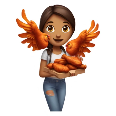 a girl flying with two bbq chicken wings on her back and holding two bbq chicken wings on her hand sticker