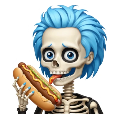 skeleton funky hair eating hot dog sticker