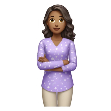 A young woman with lavender kurti white spots pointing left side sticker