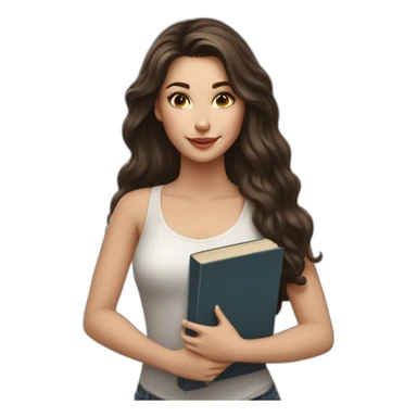 Realistic Brunette white beautiful girl with realistic and detailed books sticker