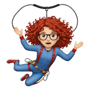 bungee jumping face only with hair flying red long curly hair and glassess sticker