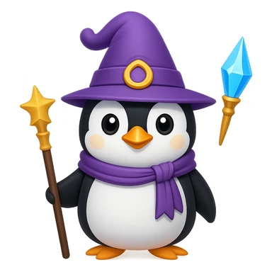 A penguin wizard with a different, unique wizard hat in the style of emoji (apple style emojis). sticker