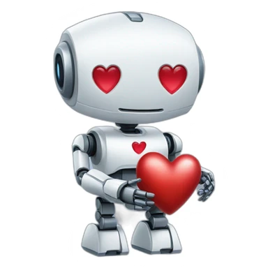 robot holding a heart sticker