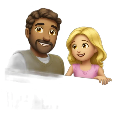 man with his daughter in a balcony sticker