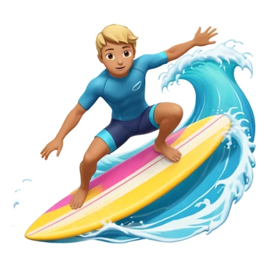 cute surfer riding big ocean waves, dynamic action pose, splash water, colorful surfboard, tropical vibe, 3D cartoon, mobile game icon style, bright colors, soft shadows, clean background, no text, no watermark sticker