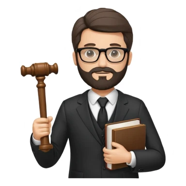 Create a male lawyer. he is wearing a fromal suit jckeret. He is holding a gavel in one hand and a book tucked under his another arm. He has beard and glasses without the glass lol. And the hair is kinda darker but not black sticker