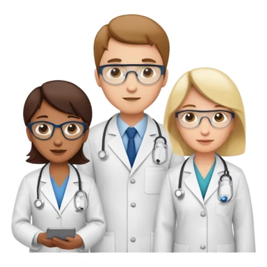 group of scientists in lab coats discussing innovation sticker