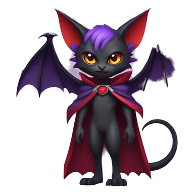  Black Red Purple Kawaii Edgy Cool Vampiric Demonic Beautiful Noivern-Nargacuga-Litten with big Bat Ears and wearing a cape and collar full body sticker