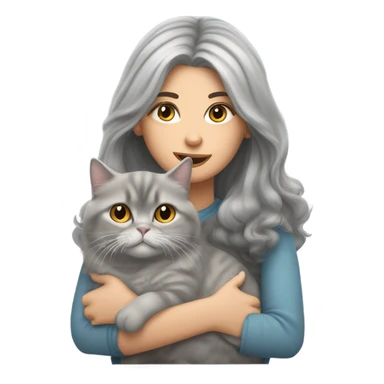blow out haired woman snuggling grey tabby persian cat sticker