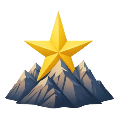 A yellow eight-pointed star with wide points and a simple mountain silhouette in the center of the star sticker