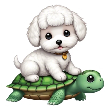 Short hair Bichon sitting on a turtle sticker