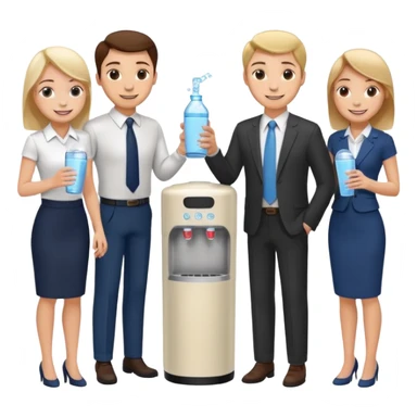 a group of employees gathered around a water cooler, smiling and chatting sticker