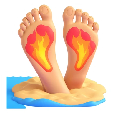 foot stepping on scorching hot beach sand with heat waves rising, showing pain without blood sticker