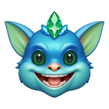 blue gremlin with sparkles, laughing face sticker