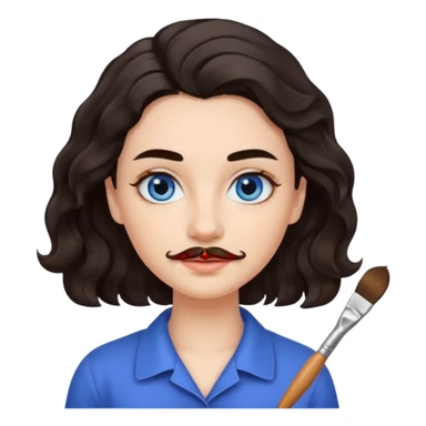 Girl oval face with fair skin. His eyes were blue, and his eyebrows were dark and somewhat bushy. Above his upper lip he wore a small brush-like moustache, known as a "His hair was dark  sticker