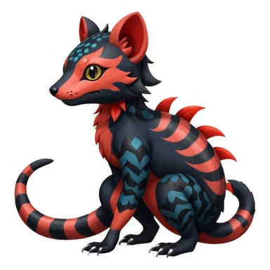 Rare exotic realistic cute epic aesthetic gothic colorful Salandit-Litten-Quilava-Civet-species-Fakemon-hybrid-creature, with markings, full body sticker