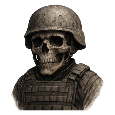 skull in a bulletproof vest and combat helmet, gritty and realistic, no background sticker
