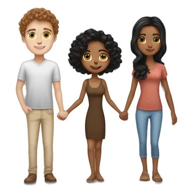 Brown curly Shoulder length hair white boy holding hands with short black wavy hair Latina women  sticker