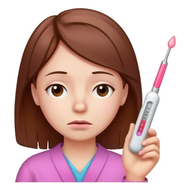 dolor de cabeza, garganta y un termómetro rosita con cabello marrón sticker