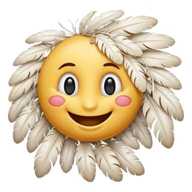 smiling emoji being tickled by feathers, expressive and whimsical sticker