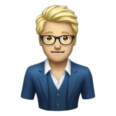 Homme en smoking bleu chemise blanche cheveux blond et lunettes sticker