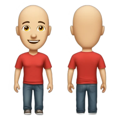 customer service bald man with headset with red t-shirt sticker