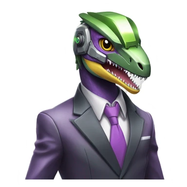 Shiny Edgy Velociraptor-Genesect-Fakémon-Pokémon wearing a with a futuristic cyber-helmet And suit Full Body sticker