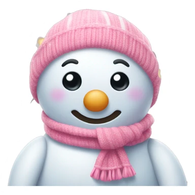 A pink snowman with a cute scarf and fairy lights around it sticker