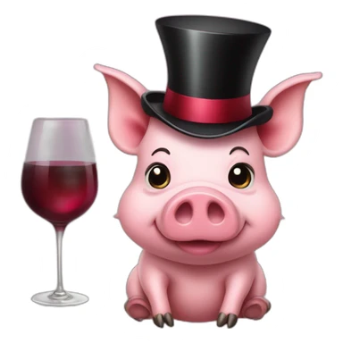 pig with a top hat and a glass of wine sticker