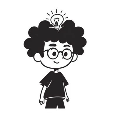 person with wild hair, glasses, and a glowing idea bulb, representing genius sticker