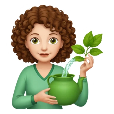 Older female florist – curly hair, holding garden water pot sticker