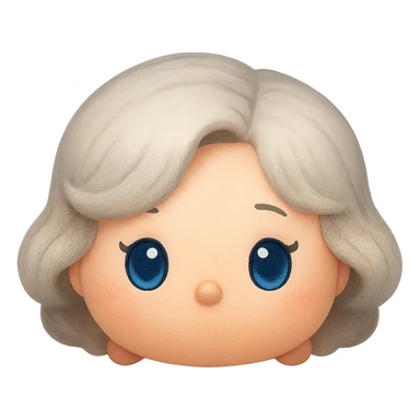 Change hair to pure silver grey with no blue or yellow cast, plush tsum tsum style, blue eyes, 1940s bob haircut, no body, no mouth, no white border, transparent background. sticker