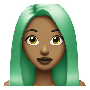 An emoji with lashes & big glossy lips with green nails that say brat sticker