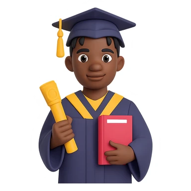 Transform the image into a male African American graduate with twists hairstyle, holding diploma, wearing cap and gown. Remove the background entirely for a clean isolated subject. sticker