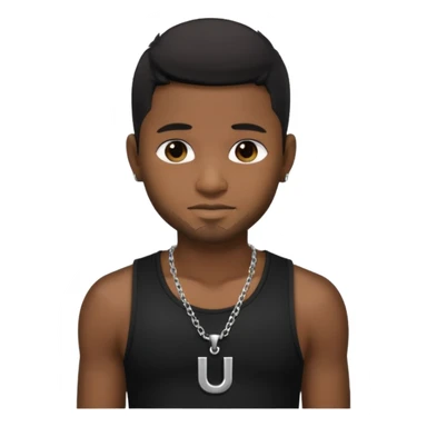 Usher black hair, black tank top with necklace with letter u sticker